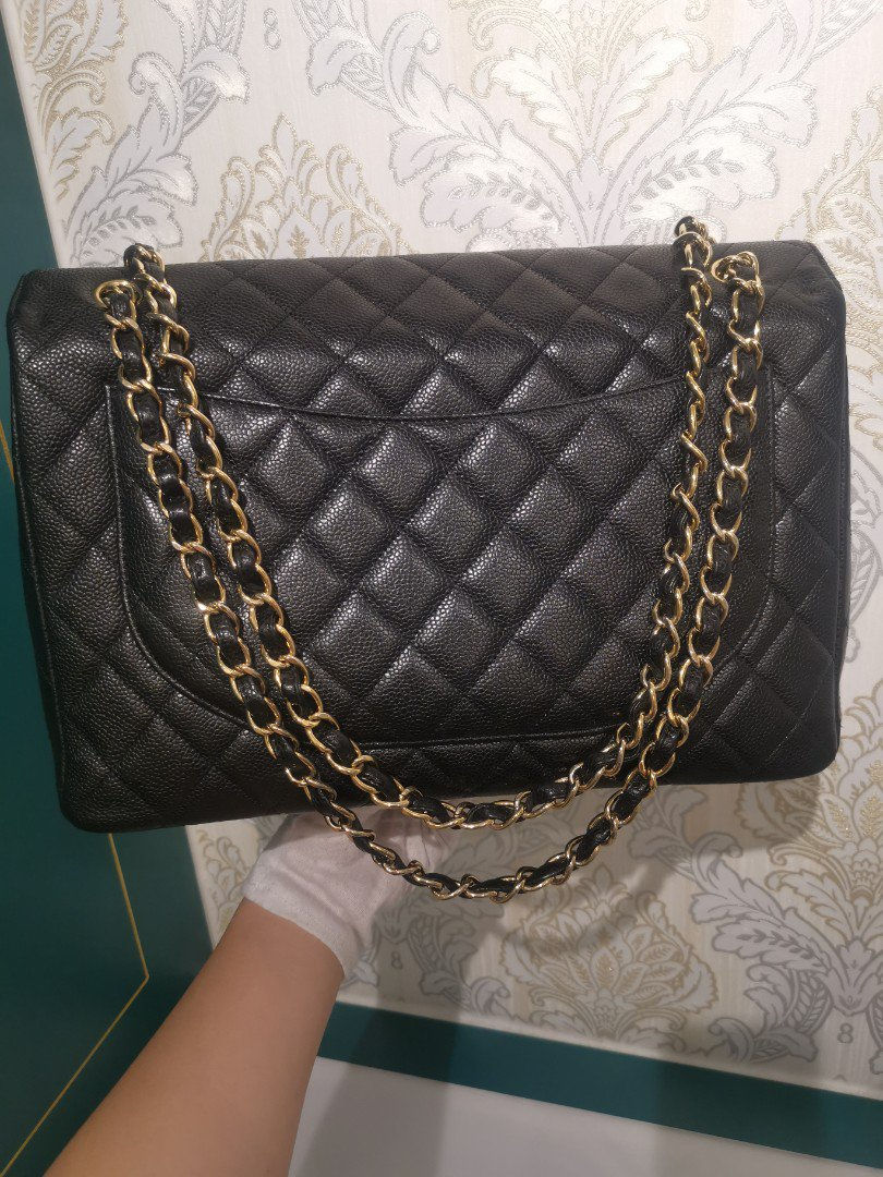 Thumbnail: Excellent condition Chanel Maxi Classic Single Flap Black Caviar with GHW