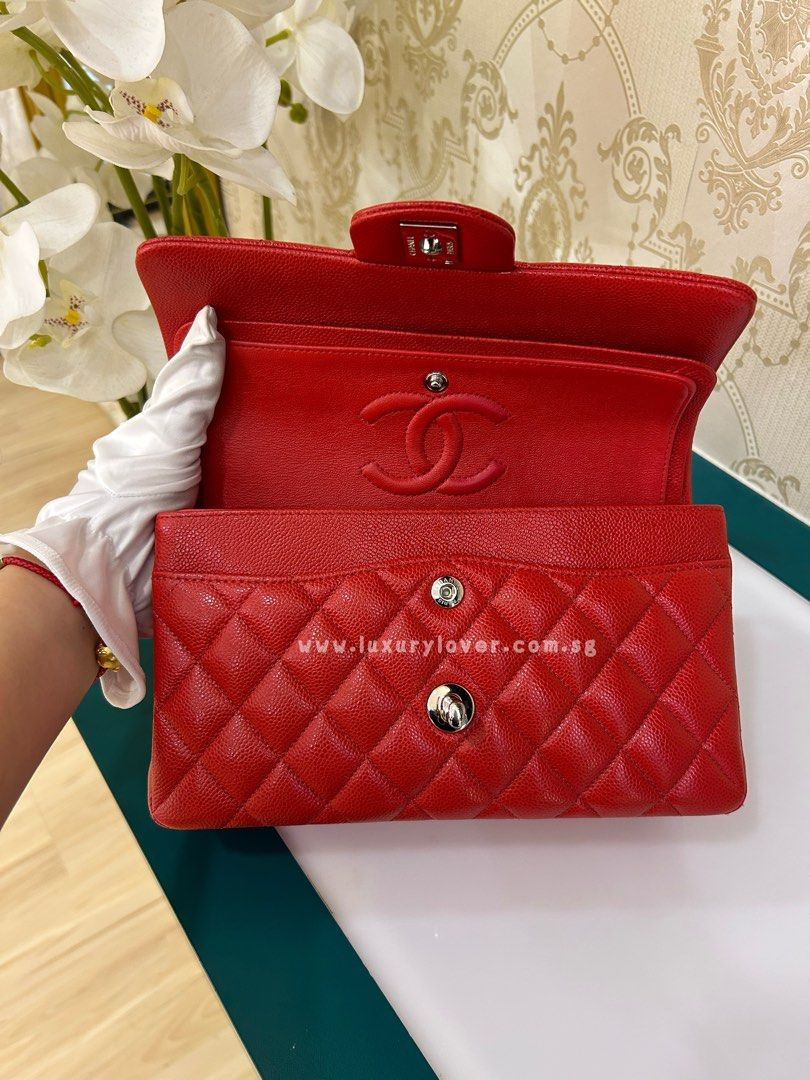 Thumbnail: Chanel Classic Double Flap Small Orange Red Caviar SHW