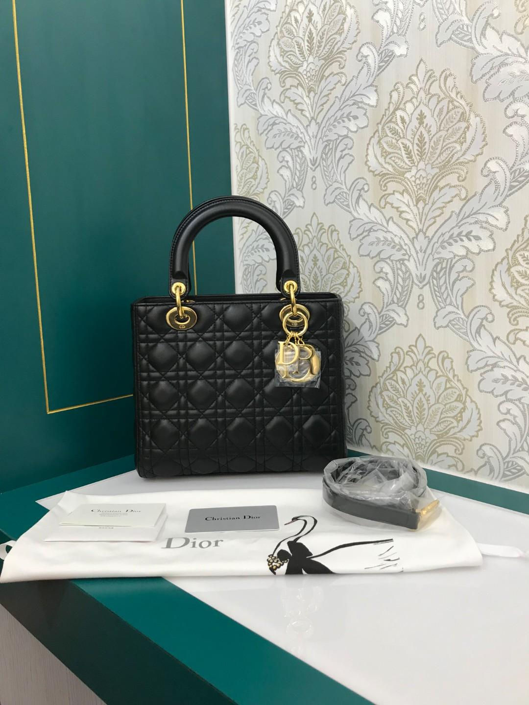 Brand New Lady Dior Medium Black Lamb with GHW