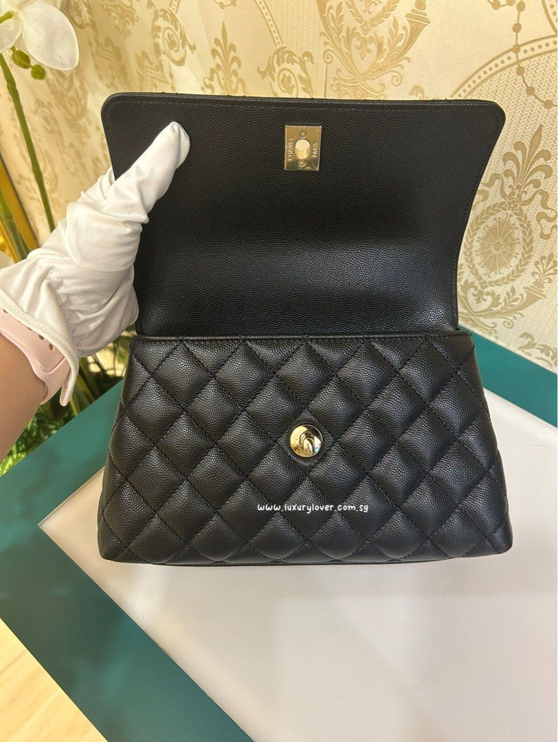 Thumbnail: BNIB Chanel 23K Coco Handle Mini/Small Black Caviar LGHW