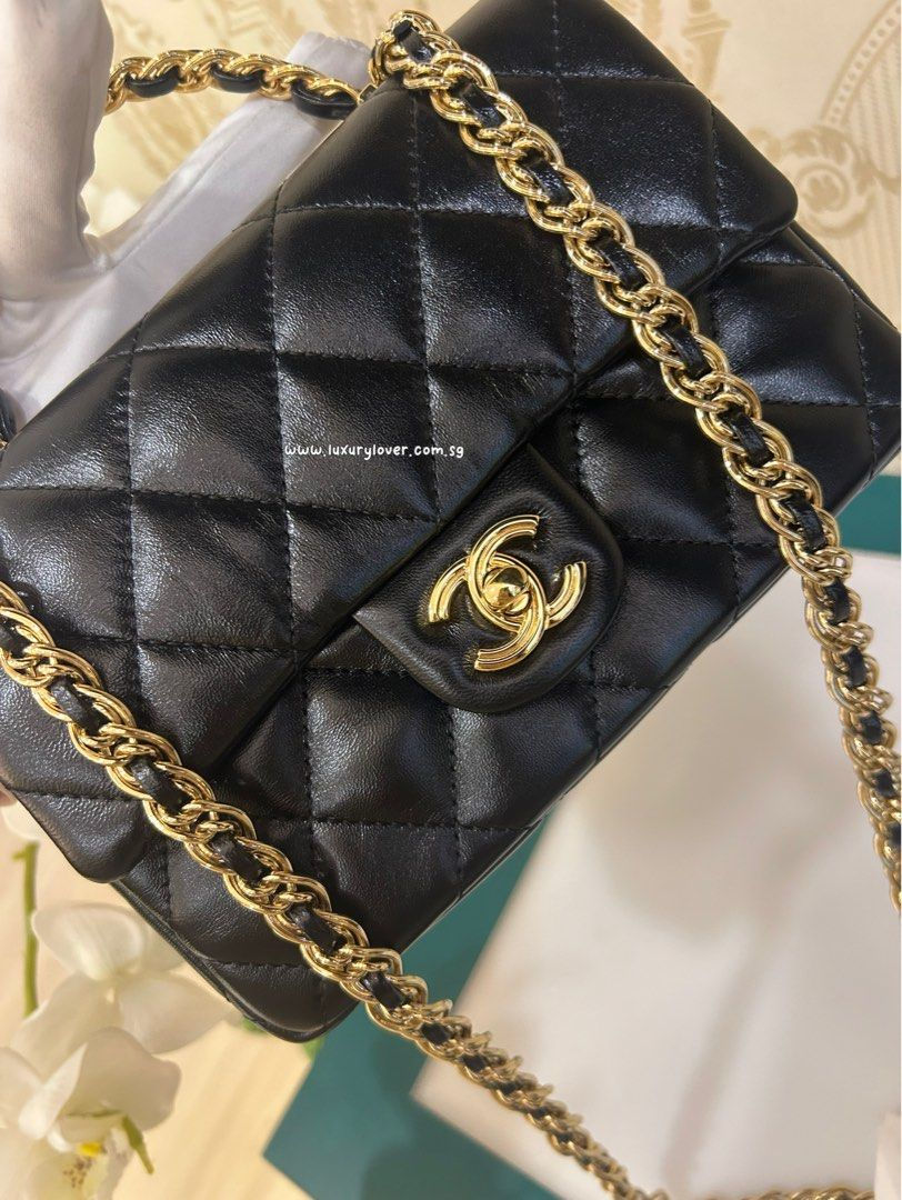 Thumbnail: LNIB Chanel 23S Small Flap with Top Handle Black Shiny Lamb GHW