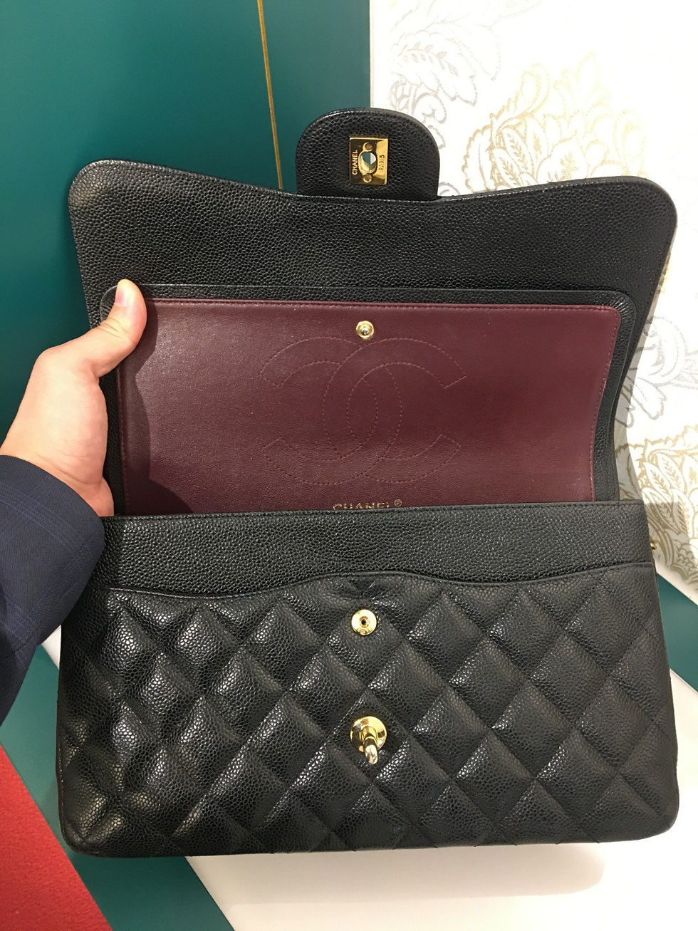 Thumbnail: Like New Chanel Jumbo Classic Double Flap Caviar Black with GHW