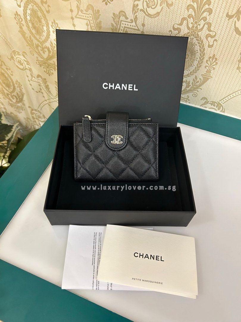 BNIB Chanel Classic Small Zipped Wallet Black Caviar GHW
