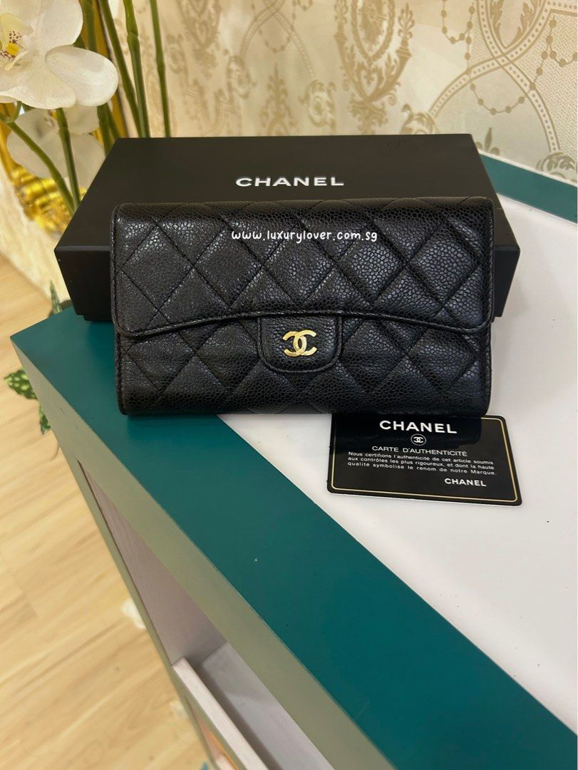 #20 Chanel Classic Flap Long Wallet Black Caviar GHW