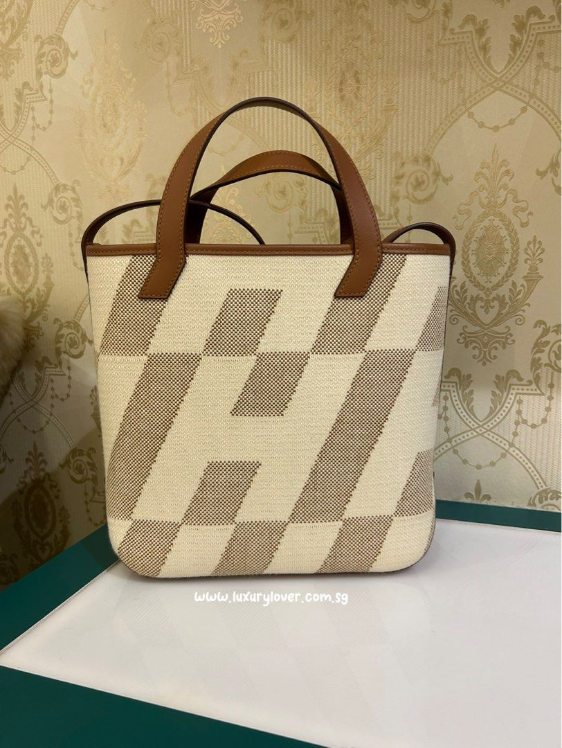 Thumbnail: LNIB Hermes Cabas H En Biais 27 Ecru Natural/Gold Toile/Swift