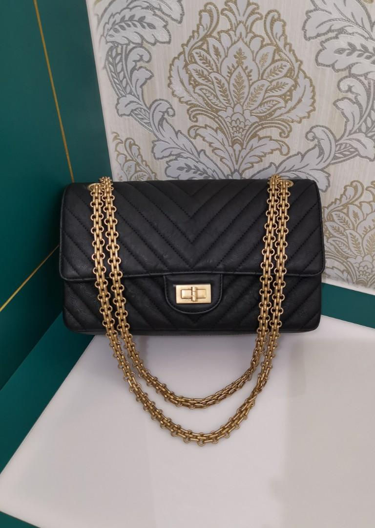 Thumbnail: #27 BNIB Chanel Reissue 2.55 225 Chevron Black Calf with GHW