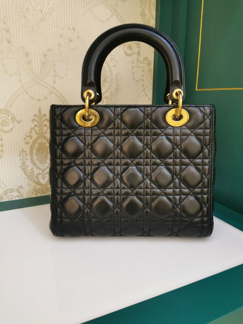 Thumbnail: Excellent Lady Dior Medium Black Lamb GHW