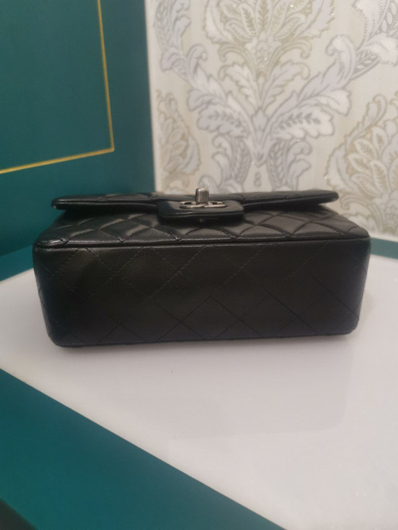 Thumbnail: #20 LNIB Chanel mini rectangular Classic Flap Black Lamb with RHW