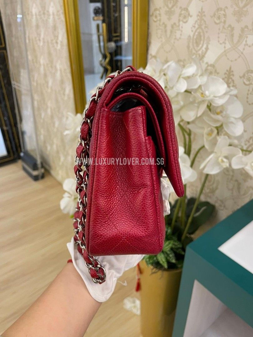 Thumbnail: #20 LNIB Chanel Classic Double Flap Medium Red Pearly caviar SHW