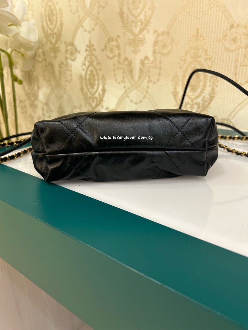 Thumbnail: BNIB Chanel 22 Mini Handbag Black Shiny Calf GHW