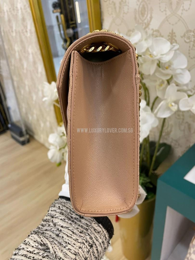 Thumbnail: BNIB YSL Envelope Medium Chain Flap Dark Beige Grained Calf GHW