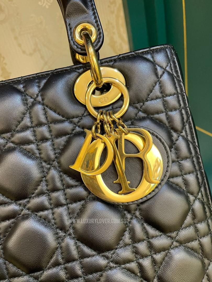 Thumbnail: Like New Lady Dior Medium Black Lamb GHW