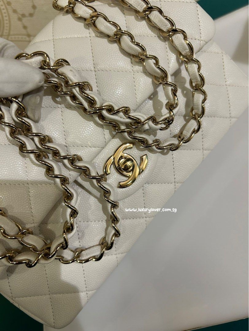 Thumbnail: Chanel Classic Double Flap Small White Caviar LGHW