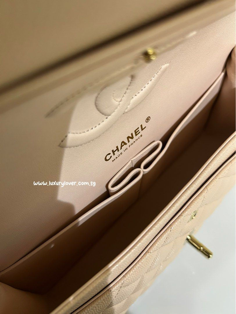 Thumbnail: Chanel 22C Classic Double Medium Flap Light Beige Caviar LGHW(Cash S$9,800)
