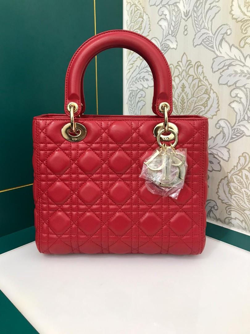 Thumbnail: Brand New Lady Dior Red Medium Lamb with GHW