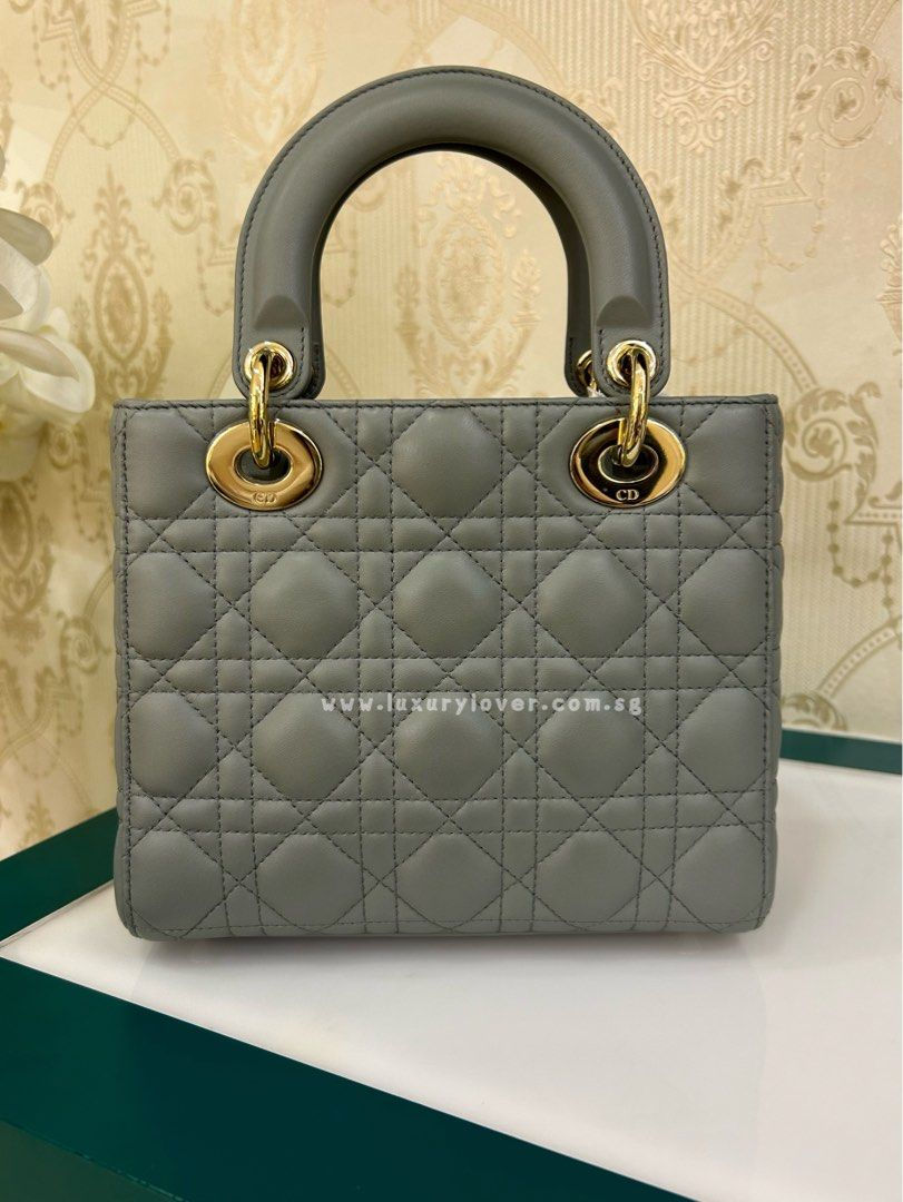 Thumbnail: BNIB Lady Dior Small My ABCDior Grey Stone Lamb light GHW