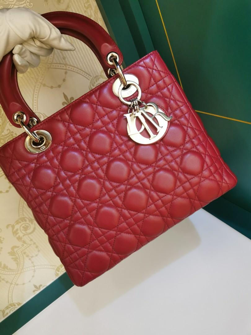 Thumbnail: Like New Lady Dior Red Medium Lamb SHW