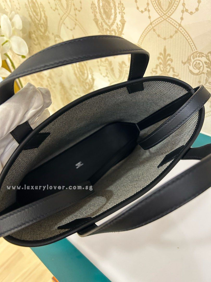 Thumbnail: BNIB Hermes Cabas H En Biais 27 Ecru/Black Canvas/Calf