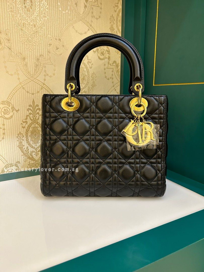 Thumbnail: Like New Lady Dior Medium Black Lamb GHW