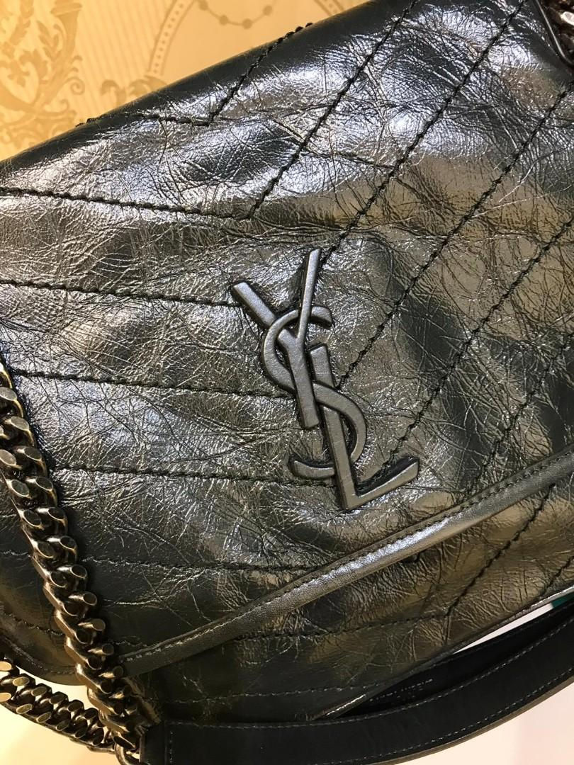 Thumbnail: Like New YSL Niki Medium Dark Green Distressed Calf RHW