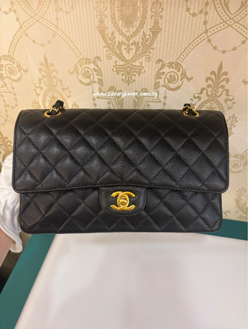 Thumbnail: Chanel Classic Double Flap Medium Black Caviar Gold Hardware
