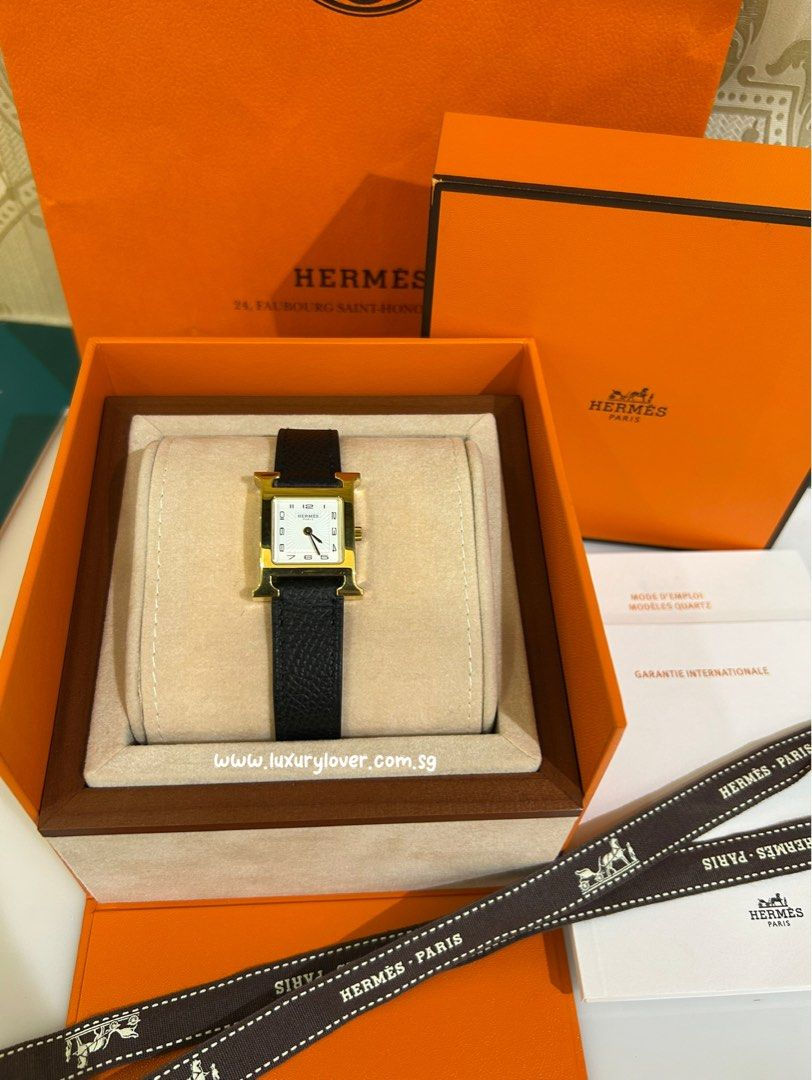 LNIB Hermes Heure H watch Small Model, 25mm, Black Epsom