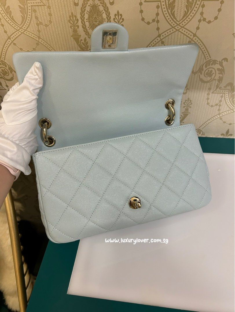 Thumbnail: Like New Chanel 24P Flap Bag Light Blue Caviar LGHW