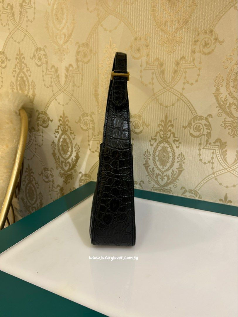 Thumbnail: Like New YSL Hobo Bag embossed Black Crocodile GHW