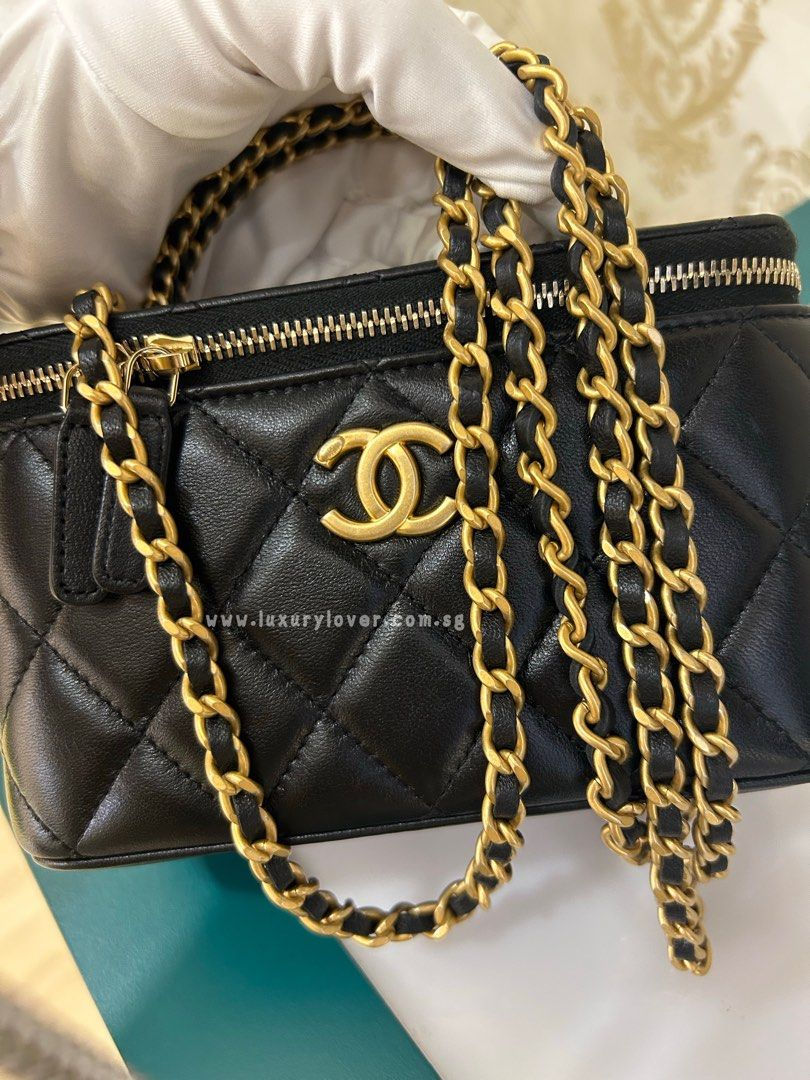 Thumbnail: LNIB Chanel O Purse Vanity Top Handle Black Lamb GHW