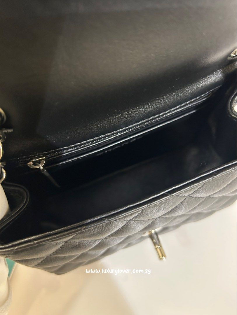 Thumbnail: BNIB Chanel Classic Mini Square Flap Black Lamb SHW