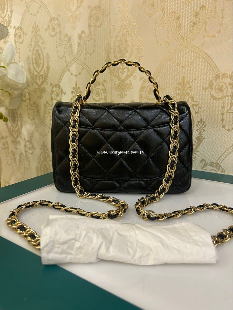Thumbnail: LNIB Chanel 23S Small Flap with Top Handle Black Shiny Lamb GHW