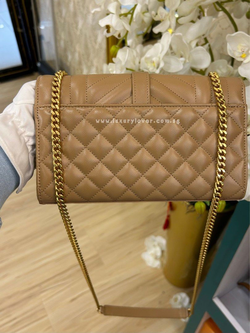 Thumbnail: BNIB YSL Envelope Small Quilted Crossbody Bag Beige Calf GHW