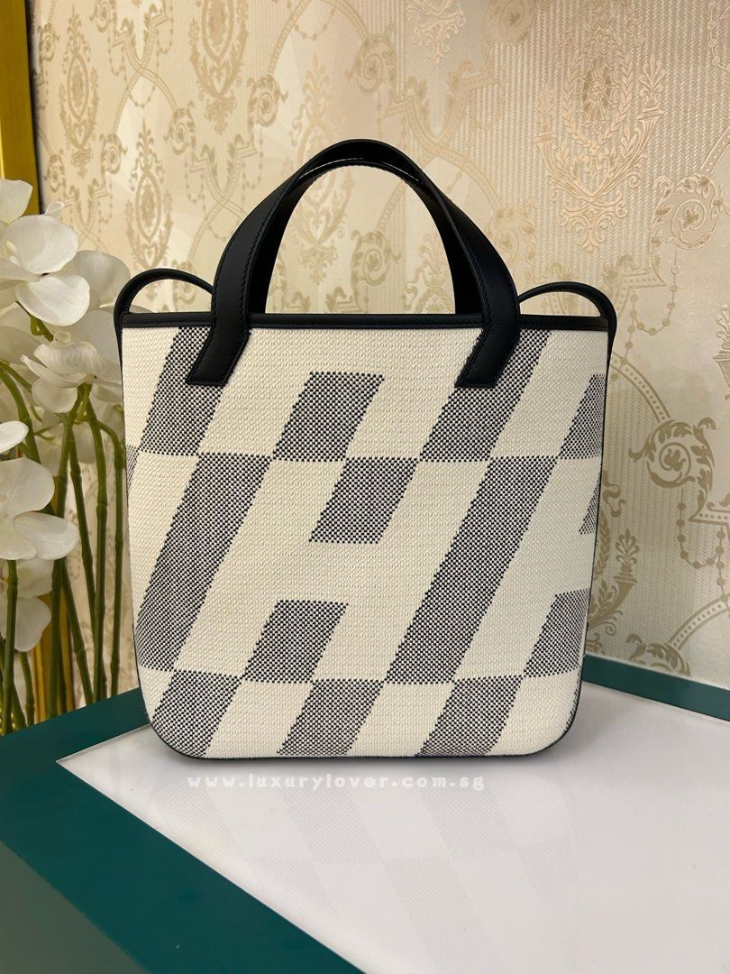 Thumbnail: BNIB Hermes Cabas H En Biais 27 Ecru/Black Canvas/Calf
