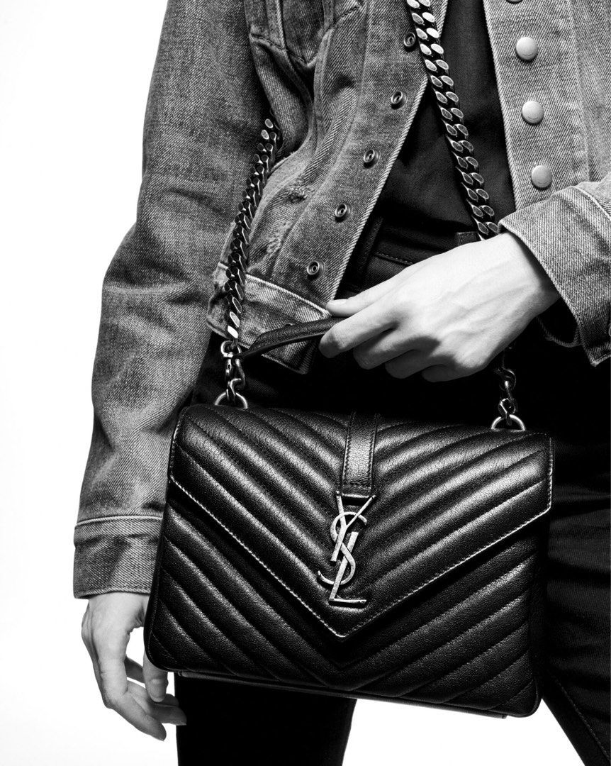 Thumbnail: Like New YSL College Medium Chain Bag Black Leather RHW