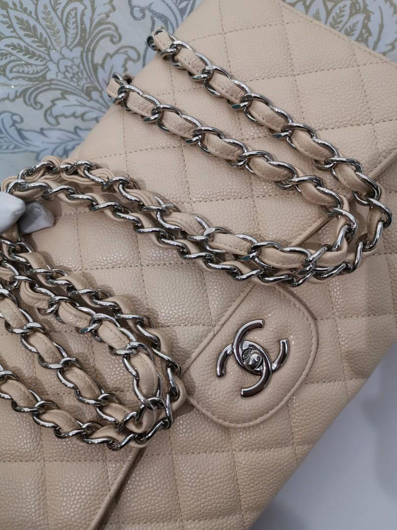 Thumbnail: #13 Like New Chanel Jumbo Classic Single Flap Beige Caviar SHW