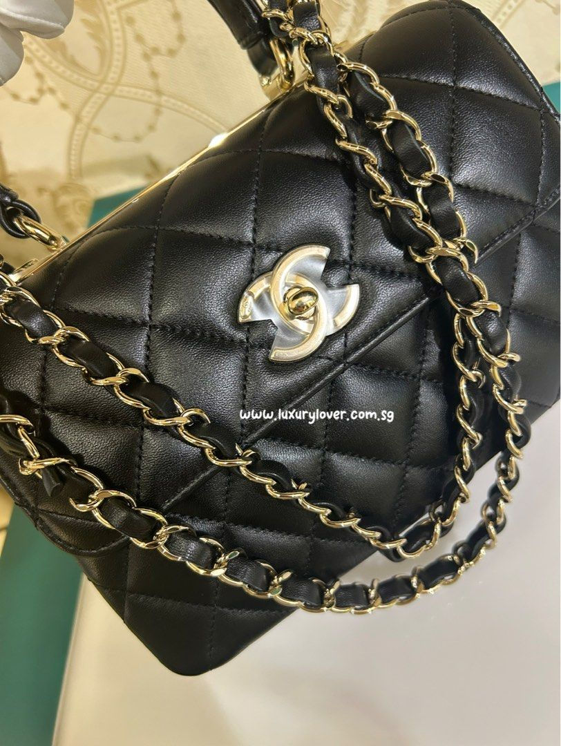 Thumbnail: BNIB Chanel 24S Trendy CC Mini Flap with Top Handle Black Lamb LGHW