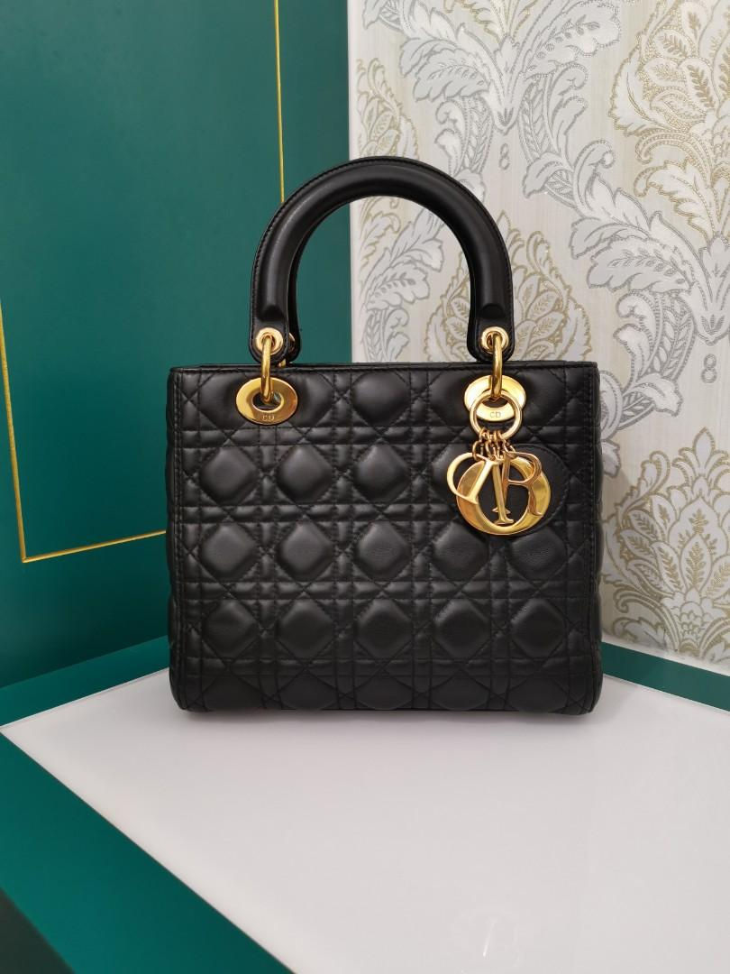 Thumbnail: Excellent Lady Dior Medium Black Lamb with GHW