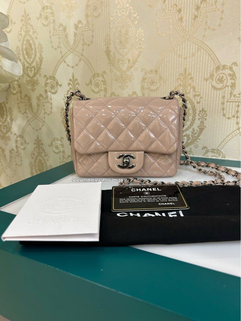#23 Chanel Mini Square Flap Light Beige / Nude Patent Calf SHW