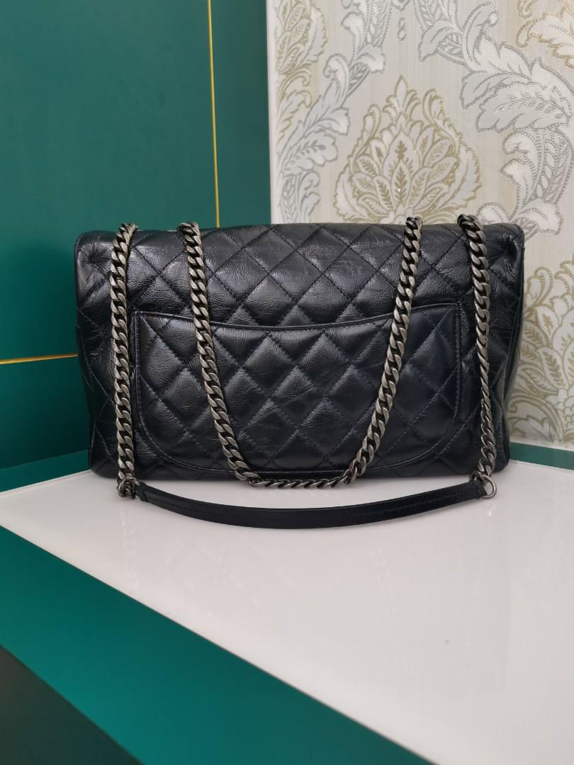 Thumbnail: #21 Chanel Flap Jumbo Single Flap Distressed Calf Dark Navy RHW