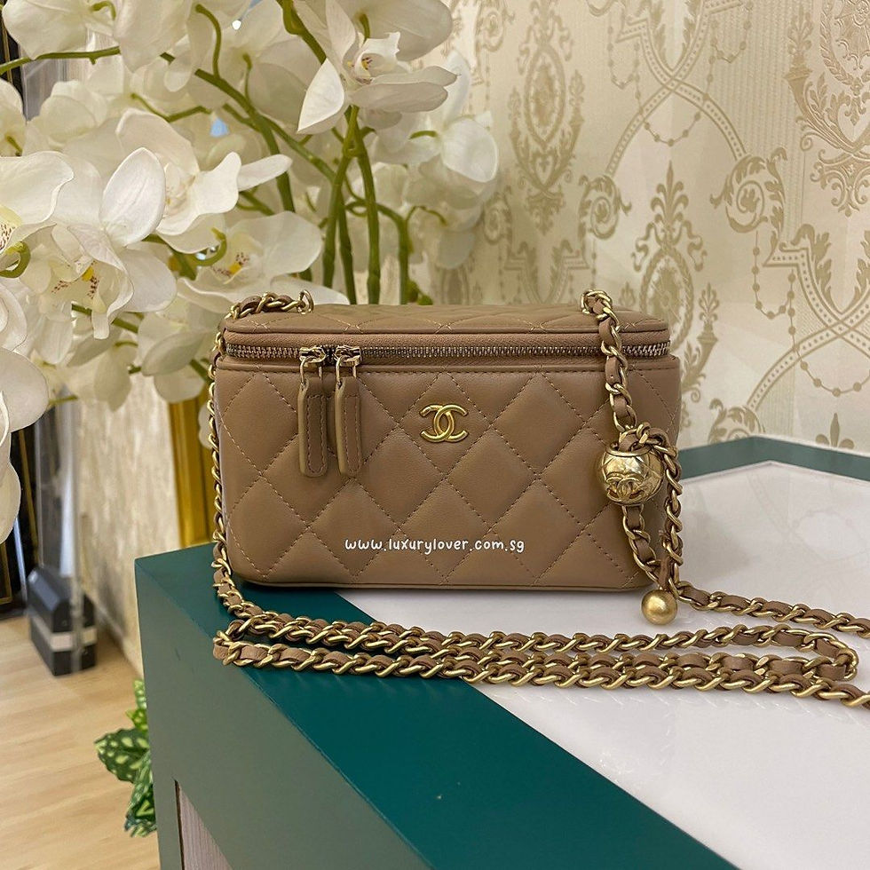 BNIB Chanel 22B Vanity with Chain Pearl Crush Camel/Beige Lamb GHW