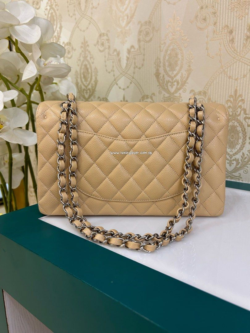 Thumbnail: #28 BNIB Chanel Medium Classic Double Flap Beige Caviar SHW