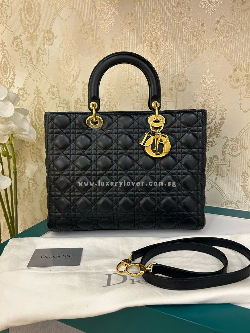 Like New Lady Dior Large Black Lamb GHW