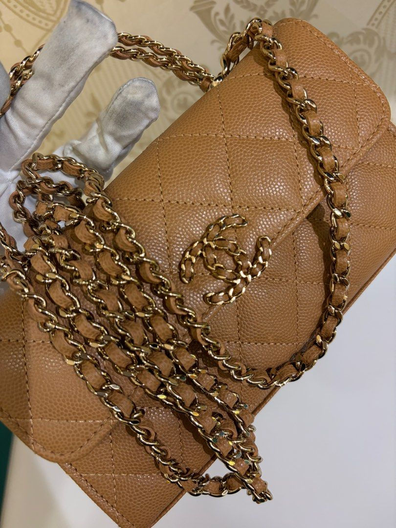 Thumbnail: Chanel 23P Top Handle Phone Holder with Chain Dark Beige Caviar GHW