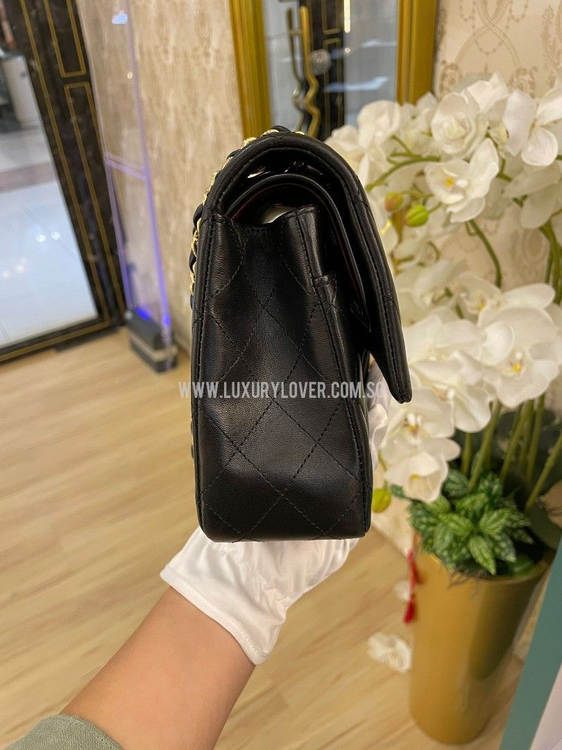 Thumbnail: #14 Like New Chanel Classic Flap Medium Black Lamb GHW