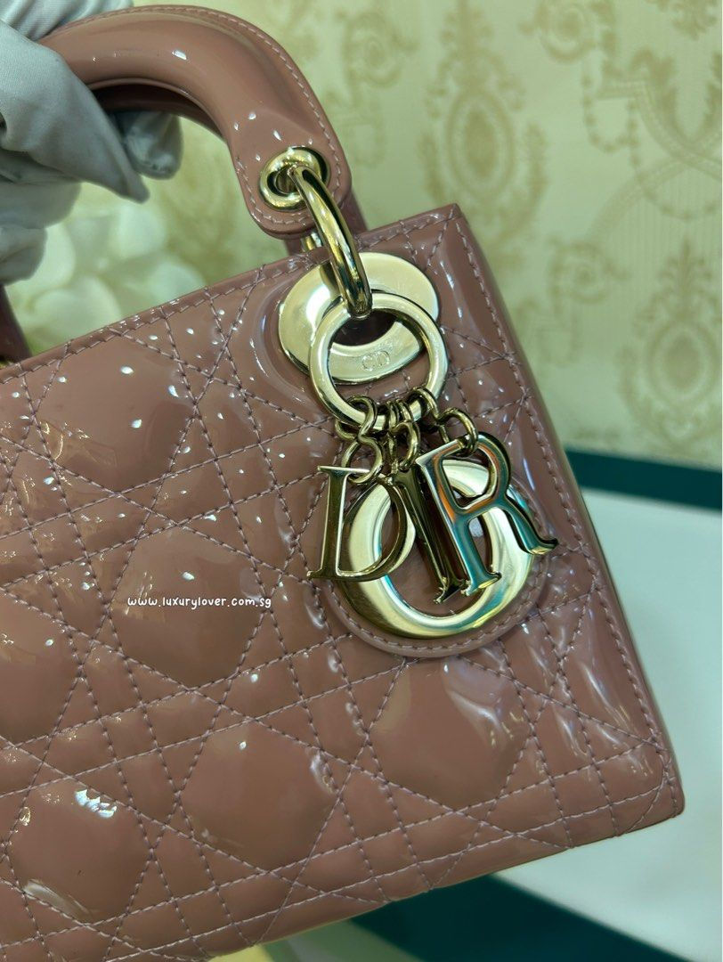 Thumbnail: Like New Lady Dior Mini Pink Patent Cannage Calfskin LGHW