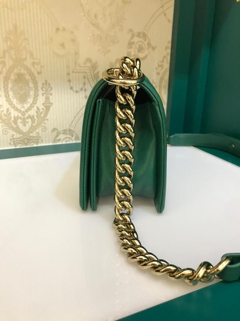 Thumbnail: #25 LNIB Chanel Boy Chevron Small Green Caviar light GHW