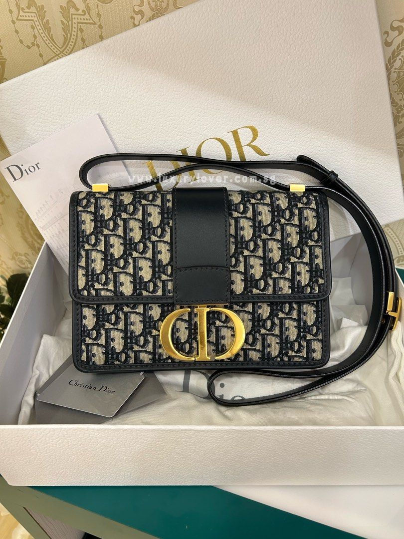 Thumbnail: LNIB Dior Montaigne 30 Bag Blue Oblique Jacquard GHW