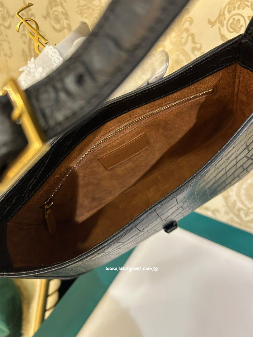 Thumbnail: Like New YSL Hobo Bag embossed Black Crocodile GHW