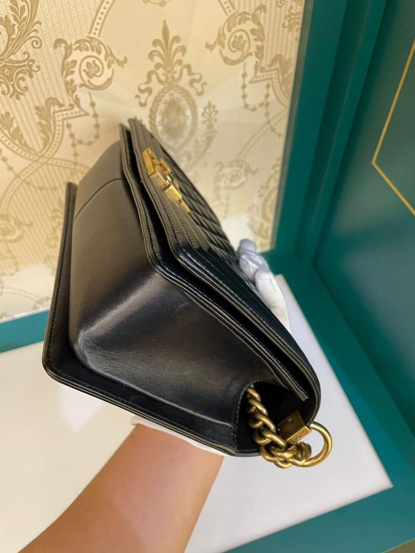 Thumbnail: #19 Chanel Boy Old Medium Black Lamb GHW