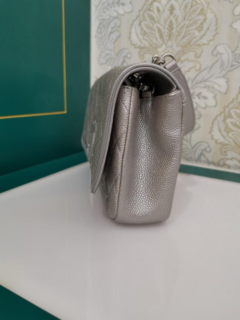 Thumbnail: #22 Like New Chanel Flap Small Silver caviar with SHW